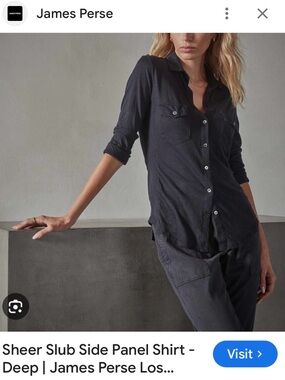 James Perse Charcoal Button-Down Sheer Slub Shirt